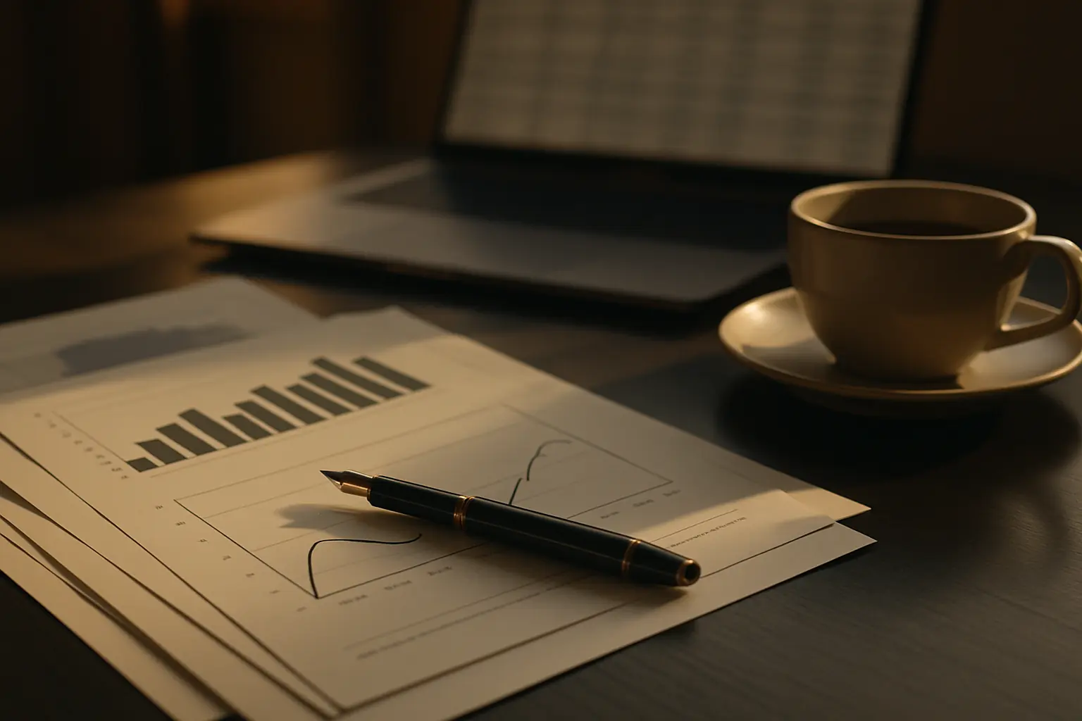 Printed research reports on an analyst's desk